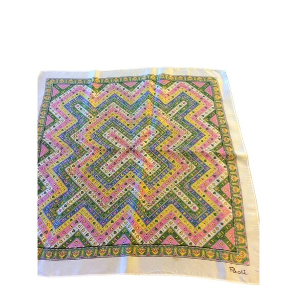 Mod Retro Paoli Geometric Square Scarf Tan Black Yellow Red - Picture 1 of 5